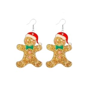 Glittery Acrylic Gingerbread Man Christmas Dangle Earrings